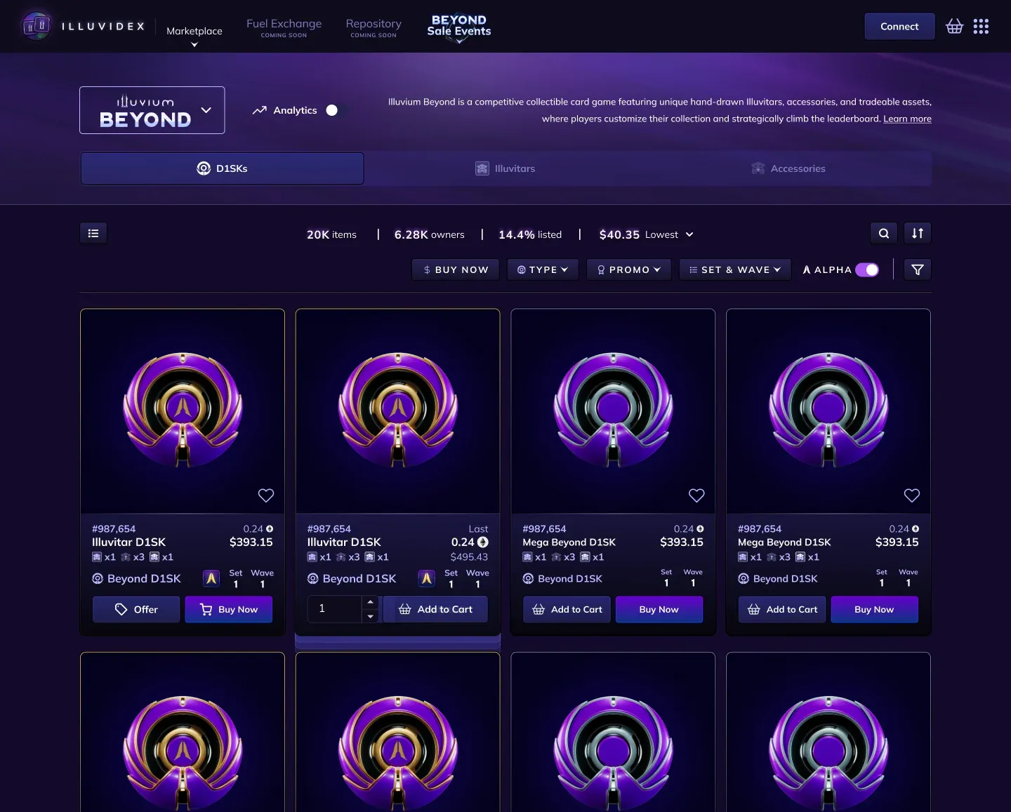 Illuvium Beyond D1SK marketplace screen