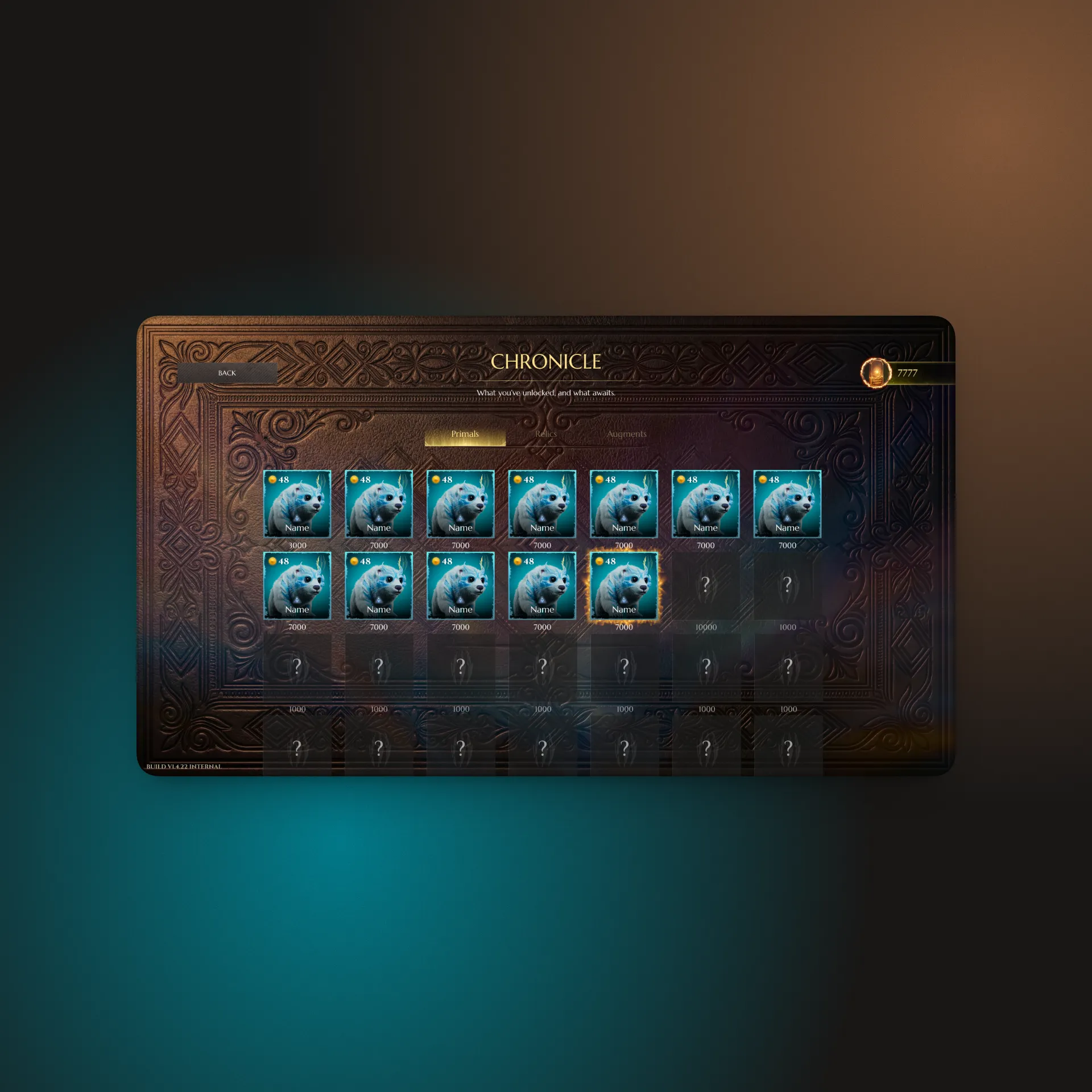 Chronicle screen showing unlockable Primals and progression