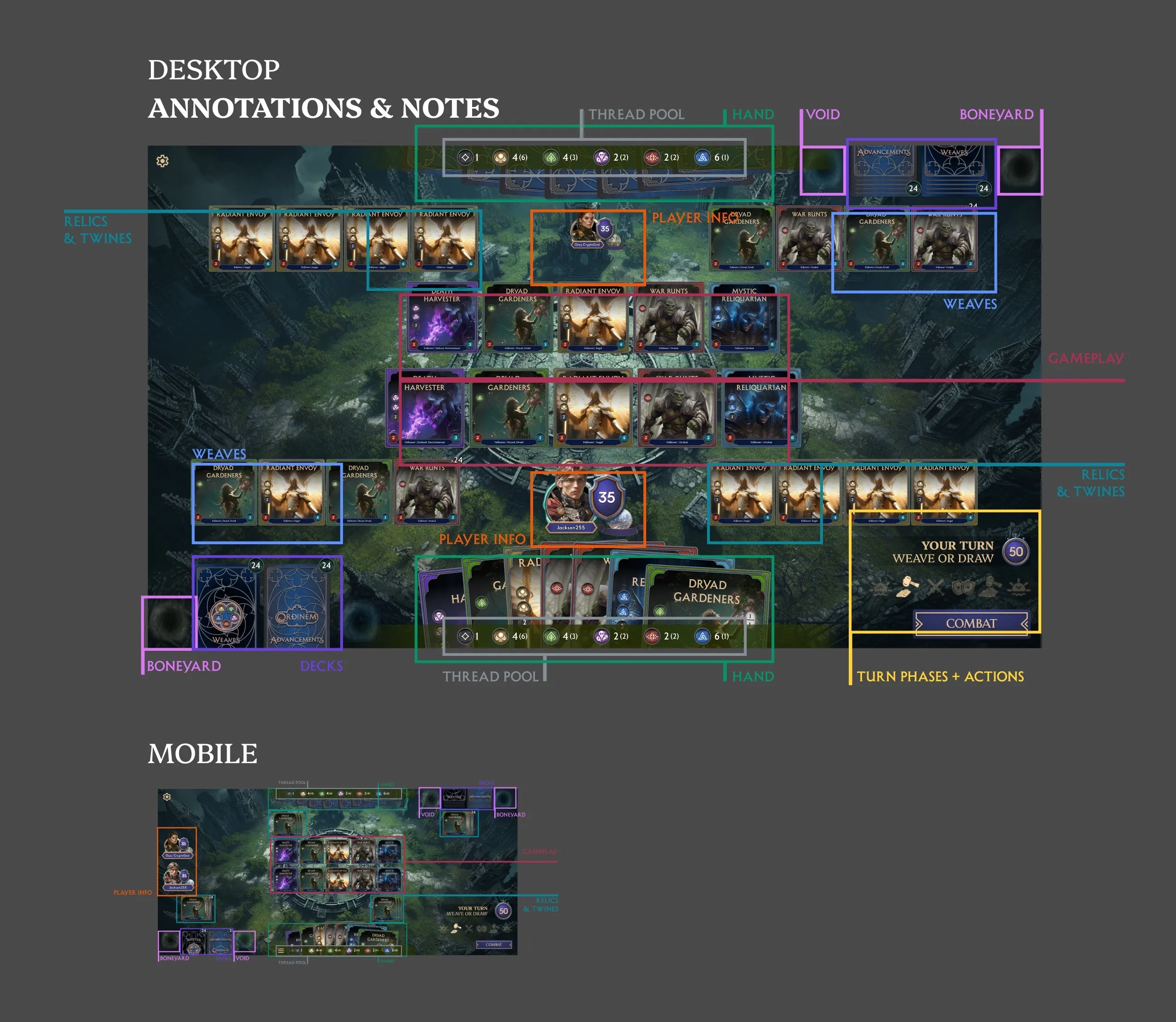 Ordinem TCG board and resource UI