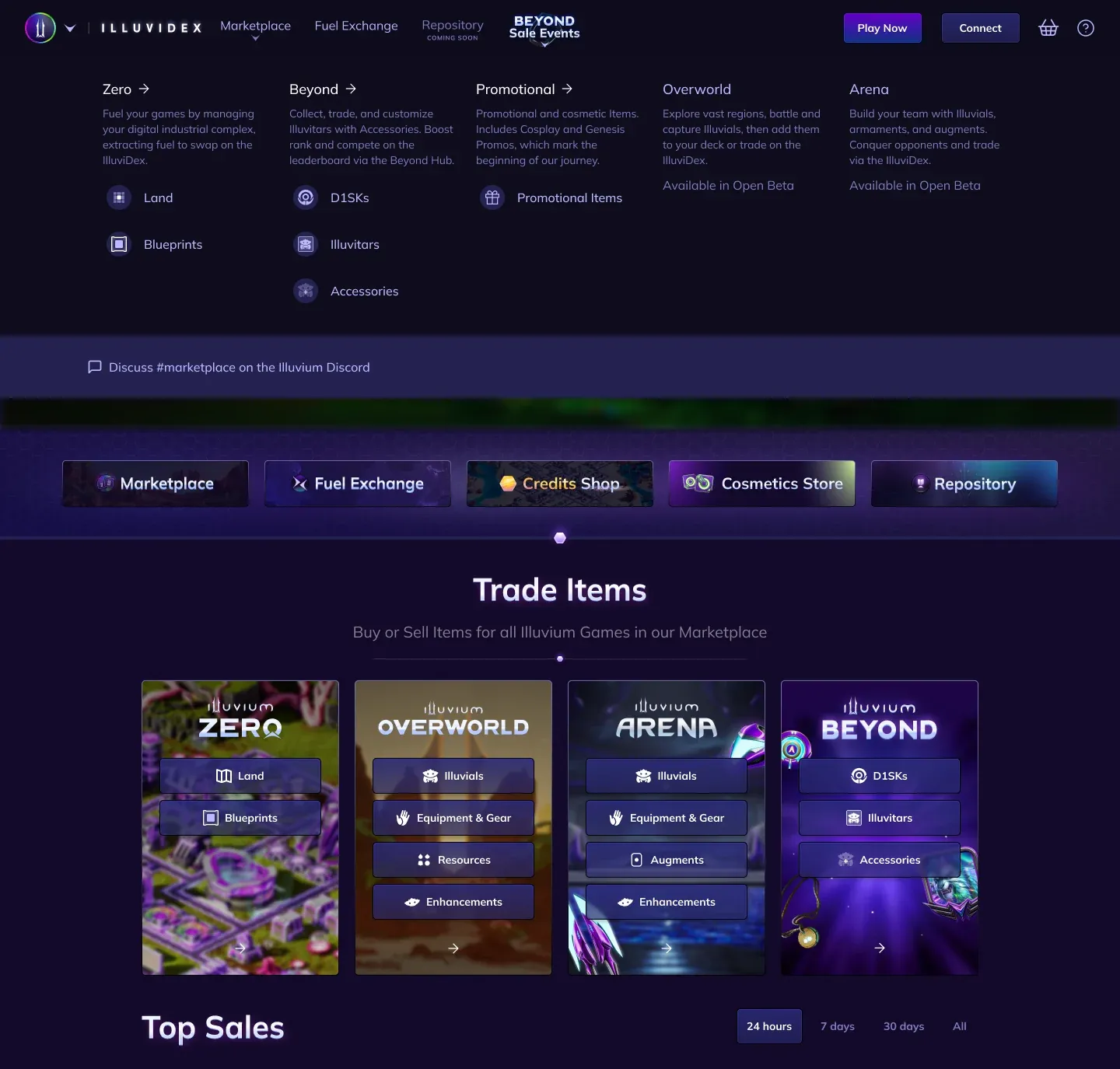 IlluviDEX marketplace mega menu