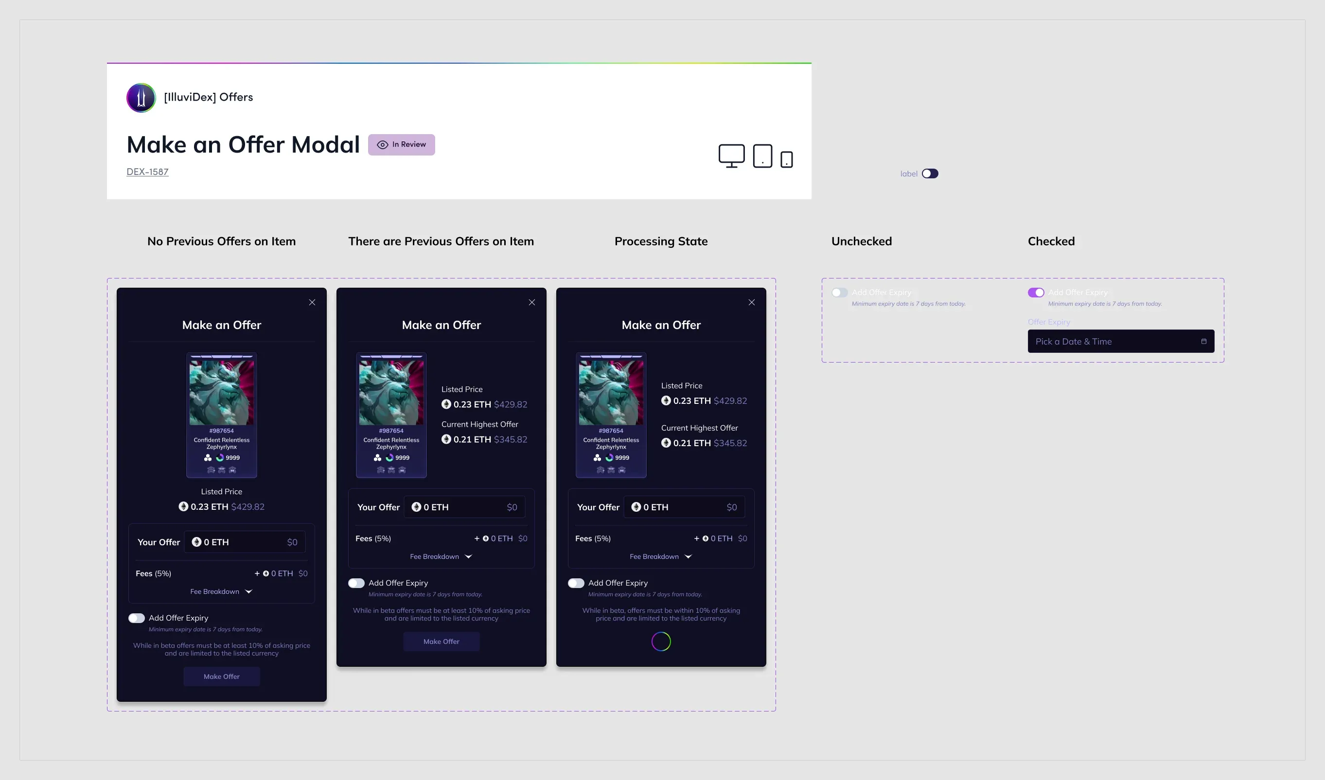 IlluviDEX offer modal states