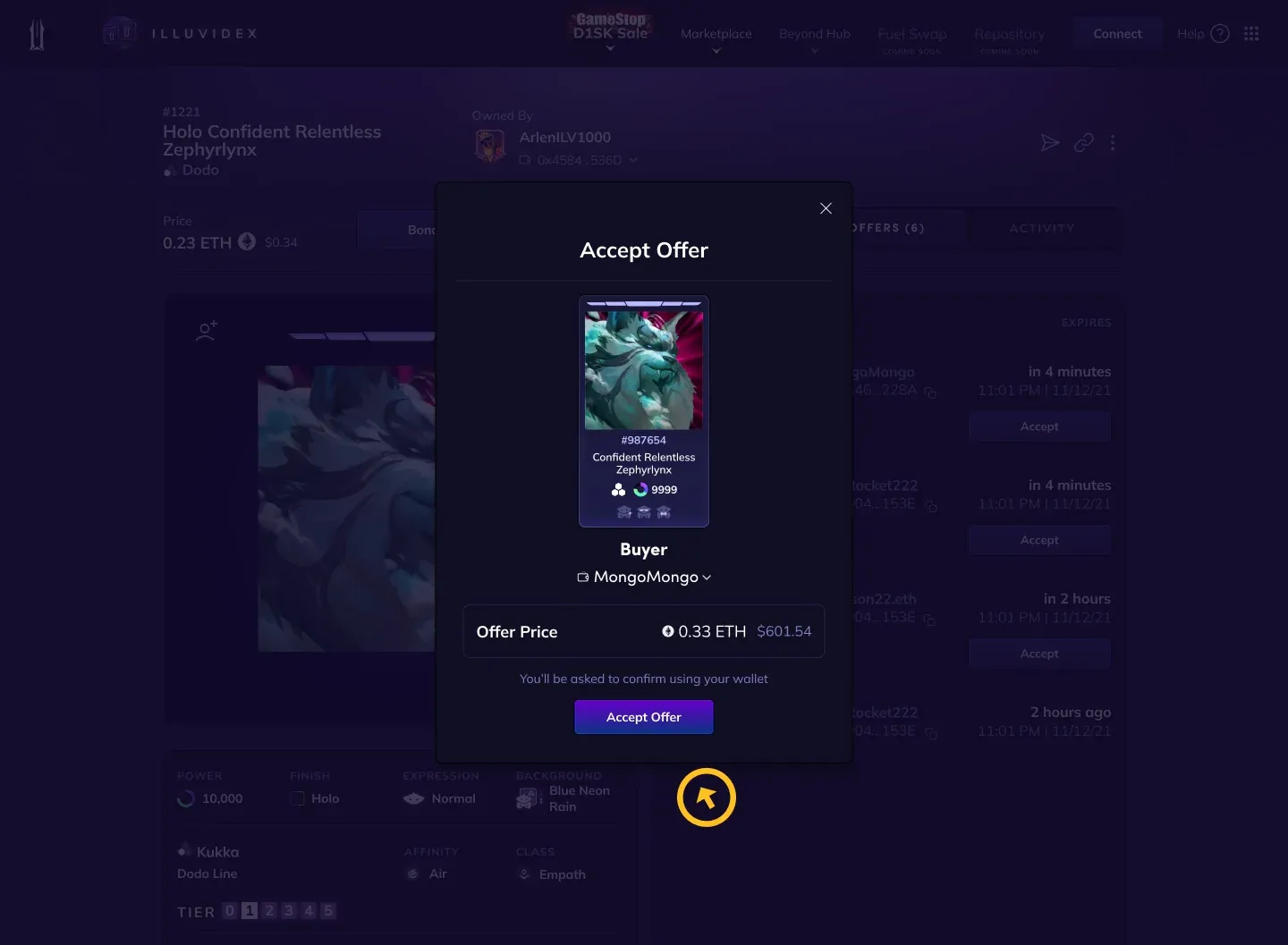 IlluviDEX accept offer screen