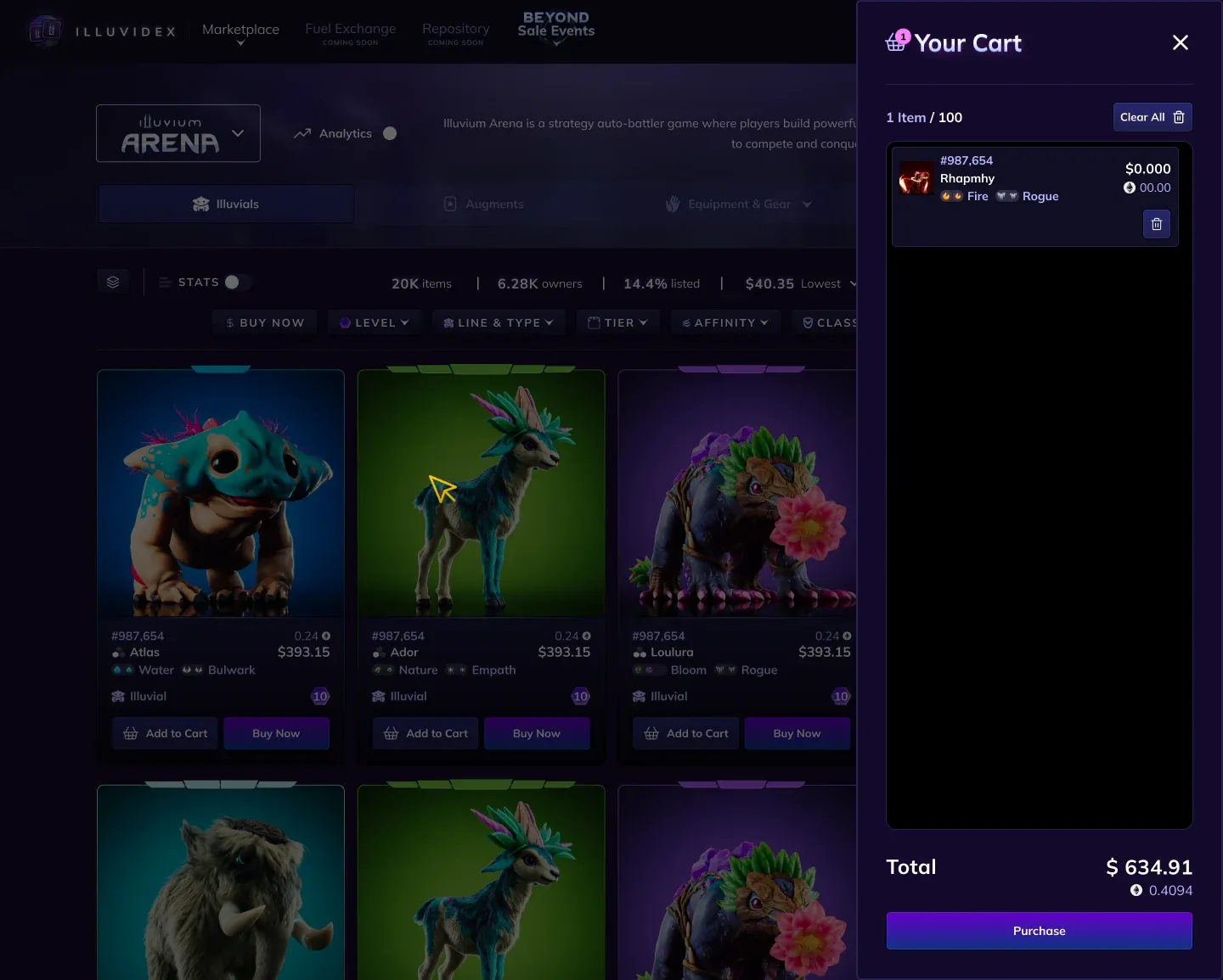 IlluviDEX sitewide cart add item state