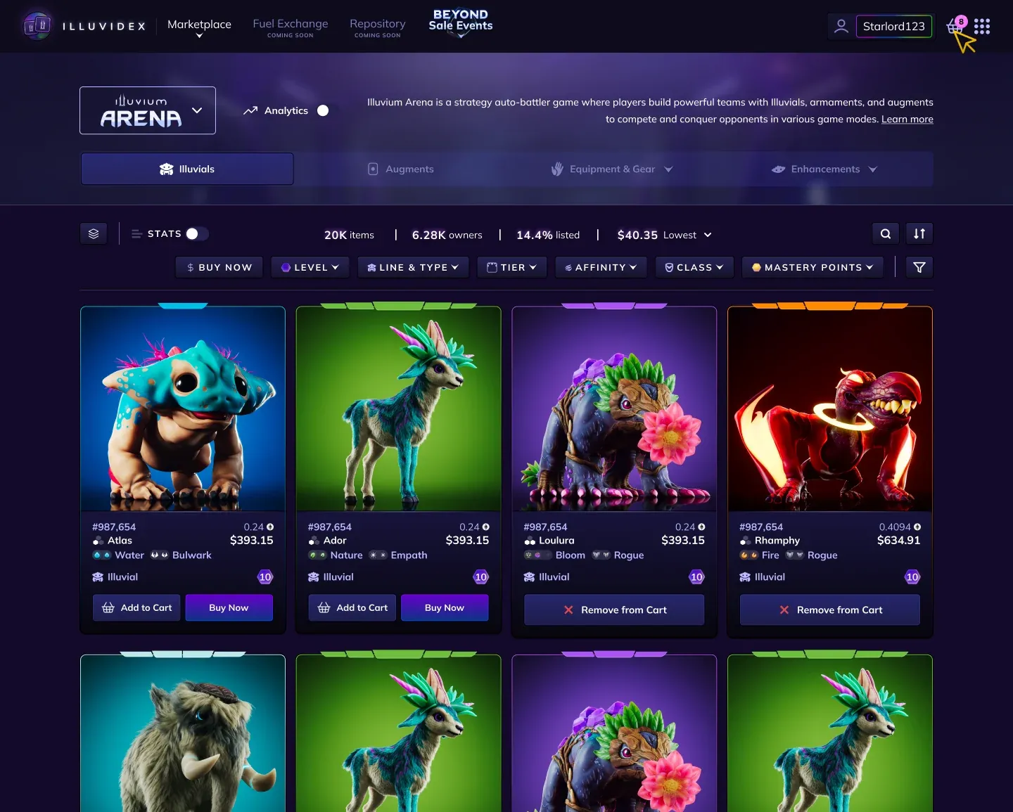 IlluviDEX cart checkout screen
