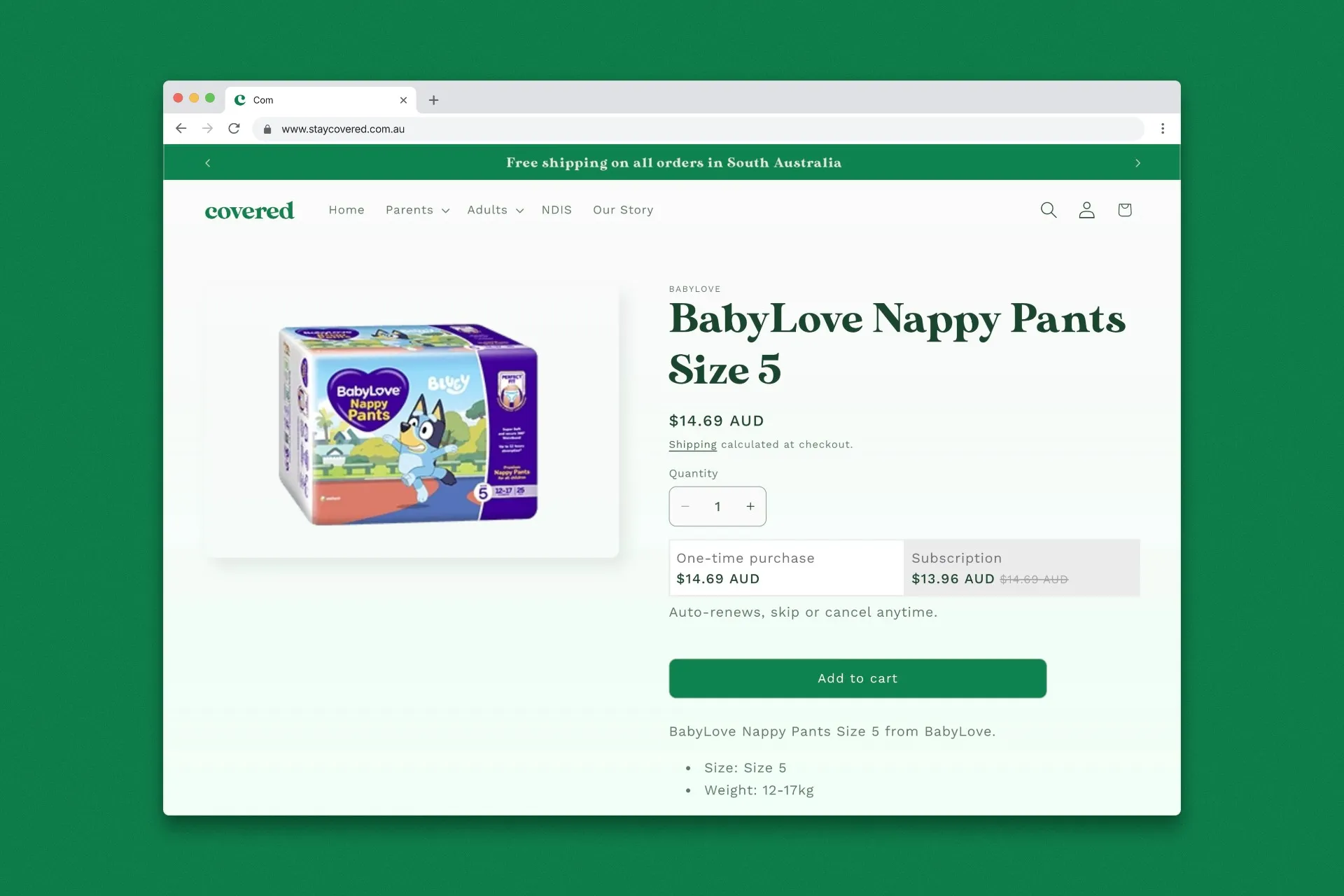 Covered subscription product page