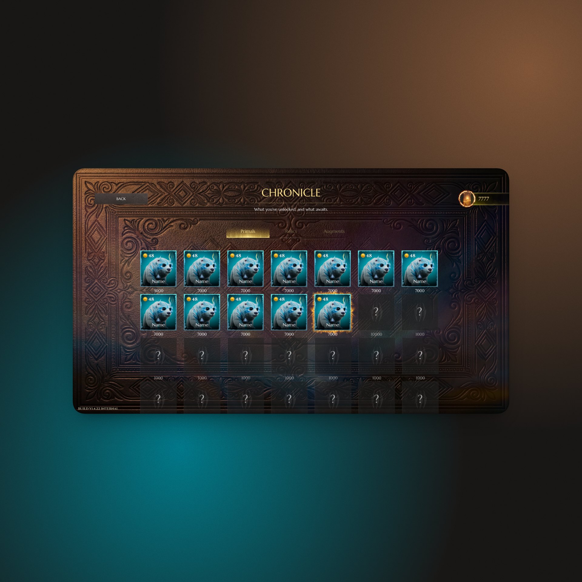Chronicle screen showing unlockable Primals and progression